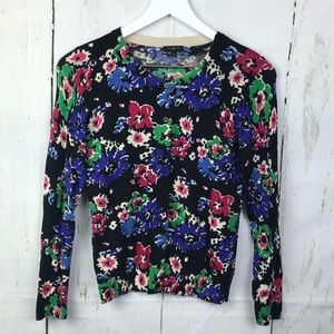 Talbots Black Pink Floral Cardigan Button Up Sweater Petite Women Sz P